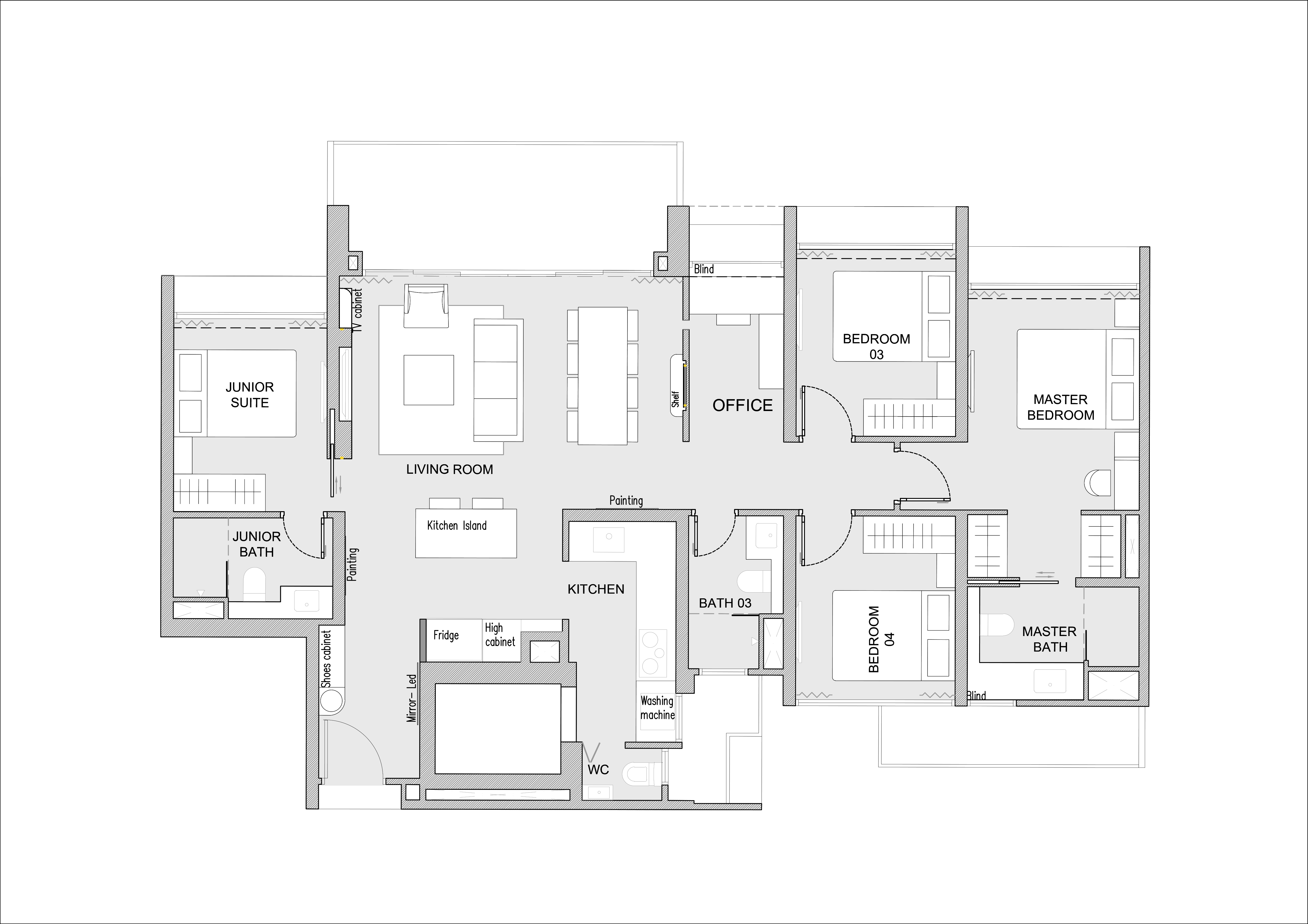 bản vẽ thiết kế nội thất căn hộ đương đại