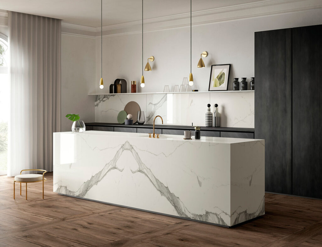 một góc bếp sử dụng đá nung kết