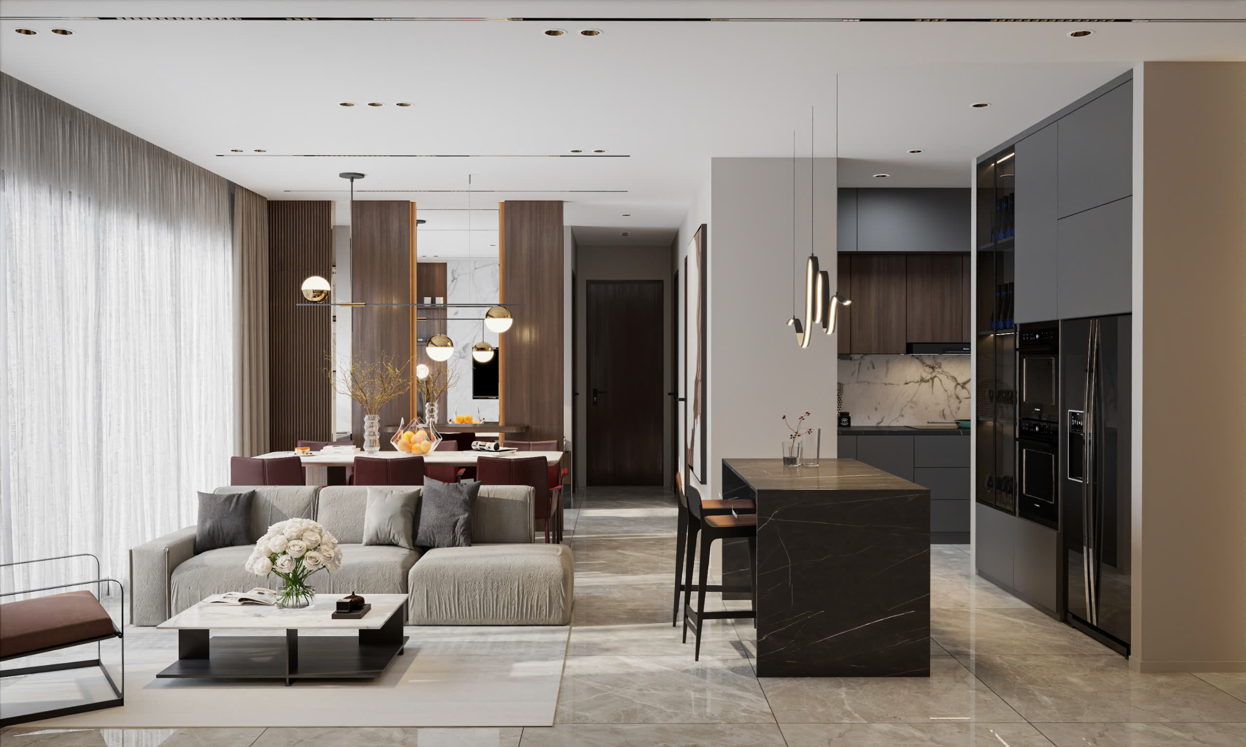 phòng khách căn hộ làm trần thạch cao