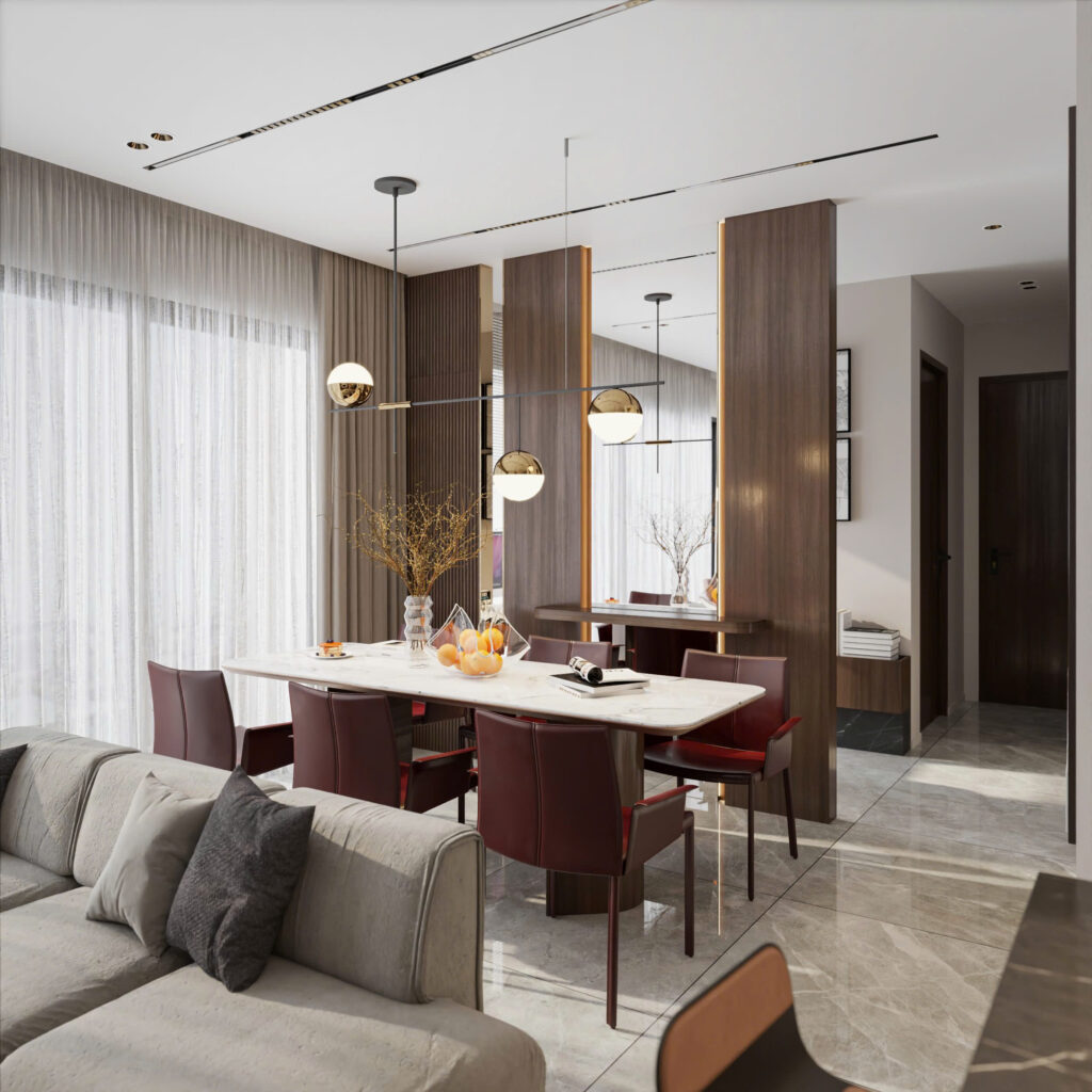 bố trí rèm phòng khách căn hộ 116 m2