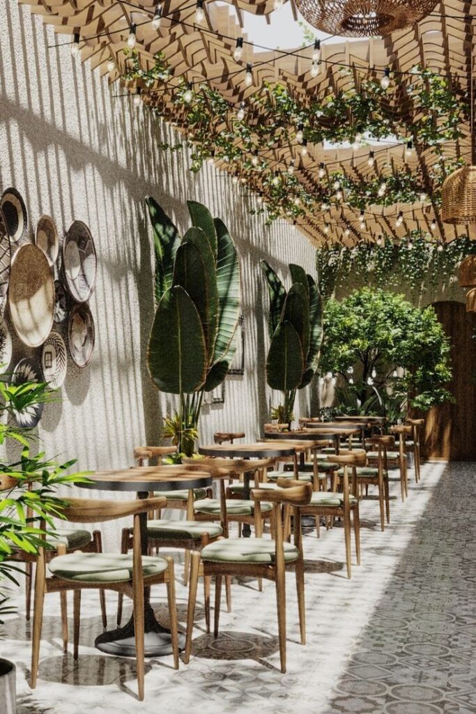 thiết kế quán cà phê biển phong cách tropical