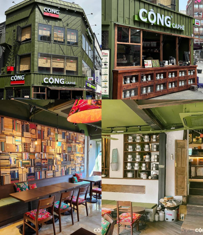 Thiết kế màu sắc thương hiệu quán cà phê Cộng dễ nhận biết